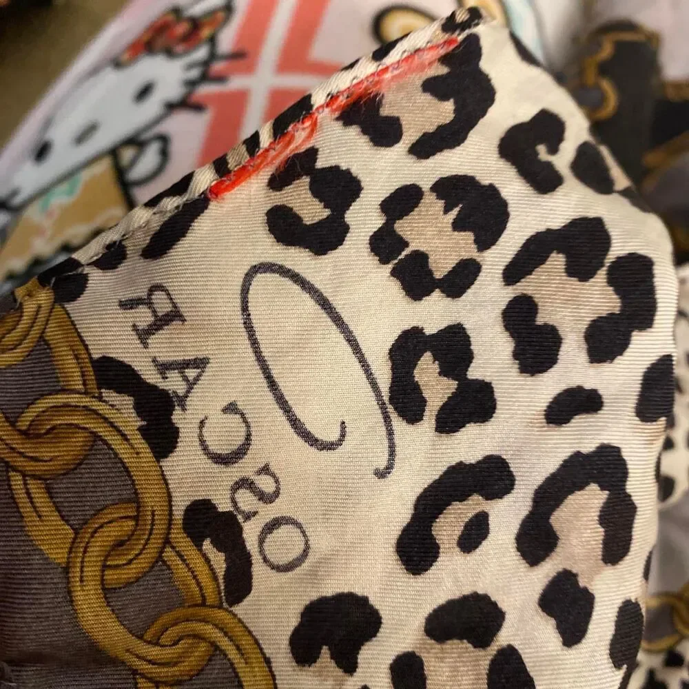 y2k Oscar de la Renta silk leopard print scarf with gold chain print